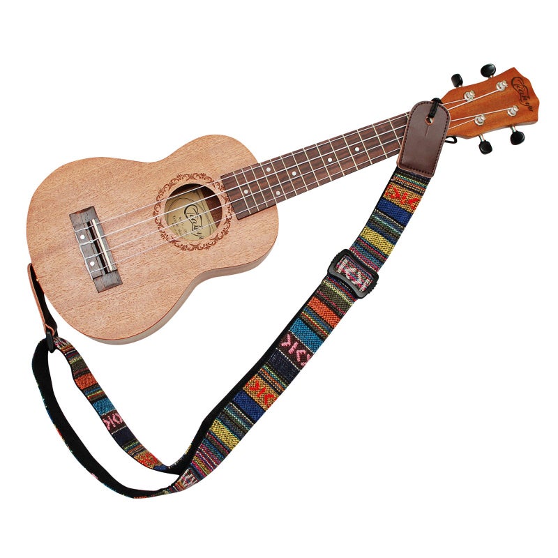 MUSIC FIRST Classic Country style Soft Yarn-dyed fabric & Genuine Leather Ukulele Strap Ukulele Shoulder Strap Version 2.0 - Image 1